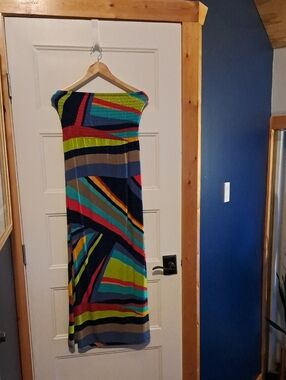 Multicolor Strapless Geometric Maxi Dress